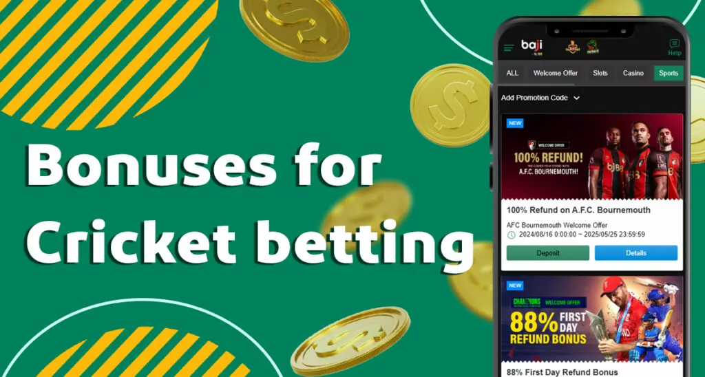 Bonuses on Baji available to cricket betting fans